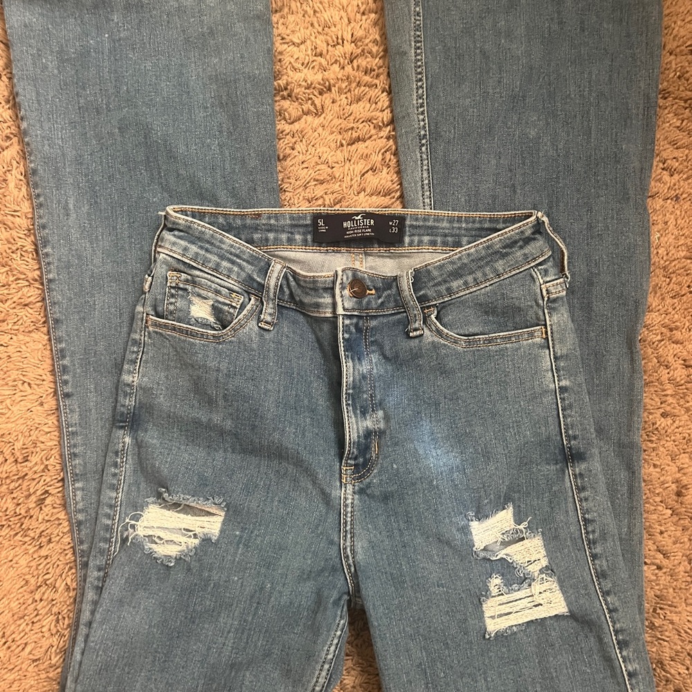Hollister Blue Flare Jeans with Distressed Details